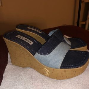 Vintage Steve Madden Denim Faux Cork Wedge Sandals